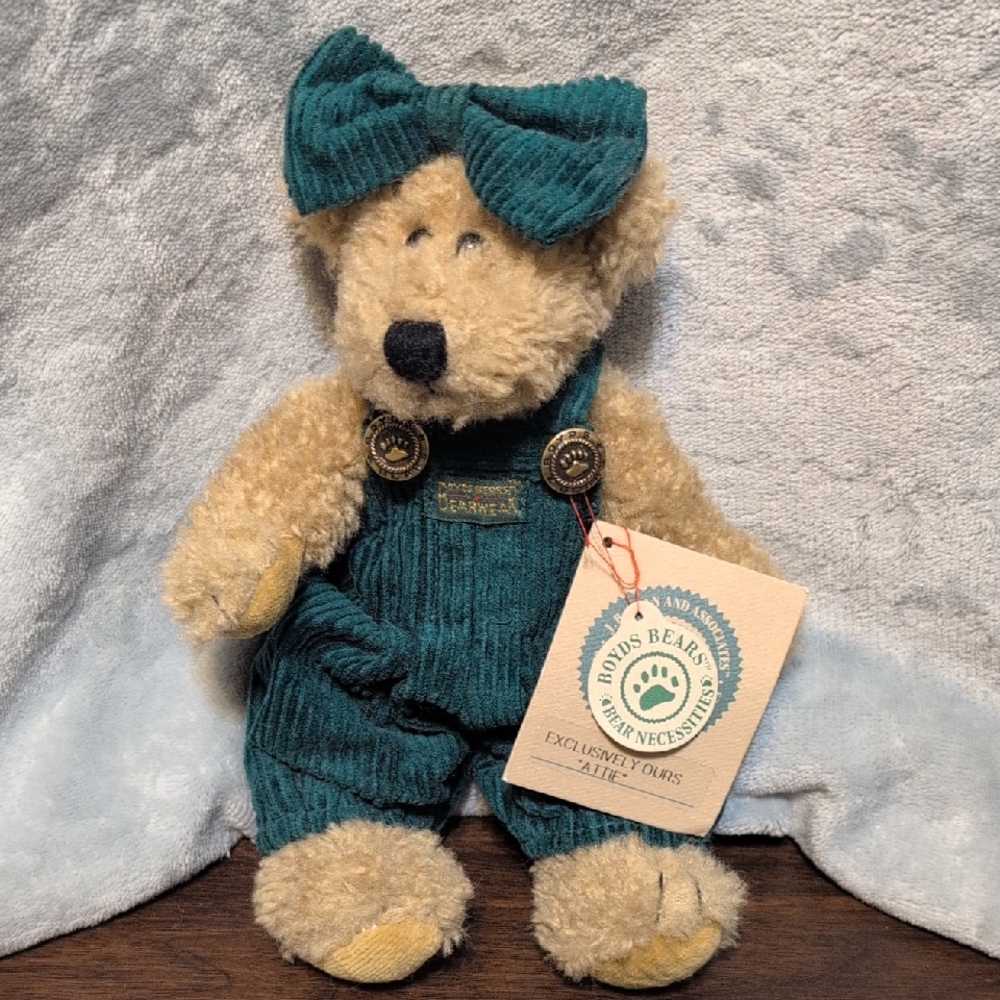 Boyds Bears "Attie"  Plush Teddy in Teal Outfit